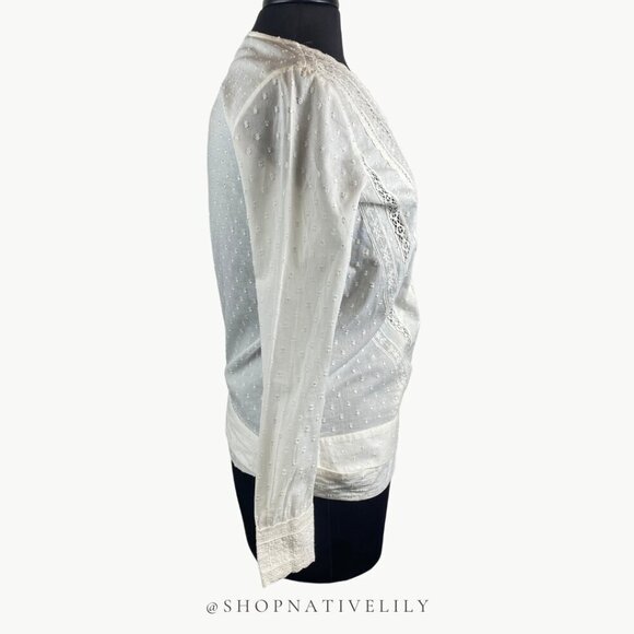 NWT Sézane Alessandra Eyelet Surplice Wrap Long Sleeve Blouse | 38 (6) | White - Picture 9 of 16